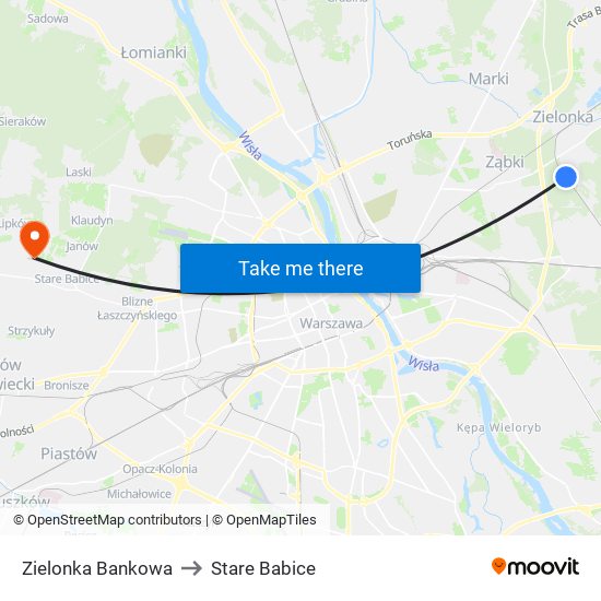 Zielonka Bankowa to Stare Babice map