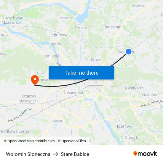 Wołomin Słoneczna to Stare Babice map