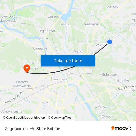 Zagościniec to Stare Babice map