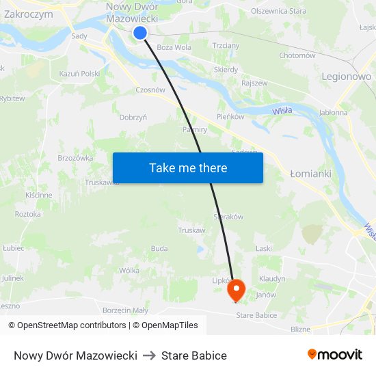 Nowy Dwór Mazowiecki to Stare Babice map