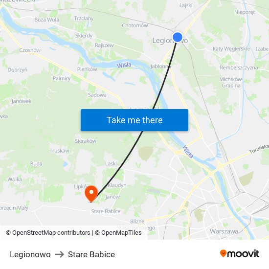 Legionowo to Stare Babice map