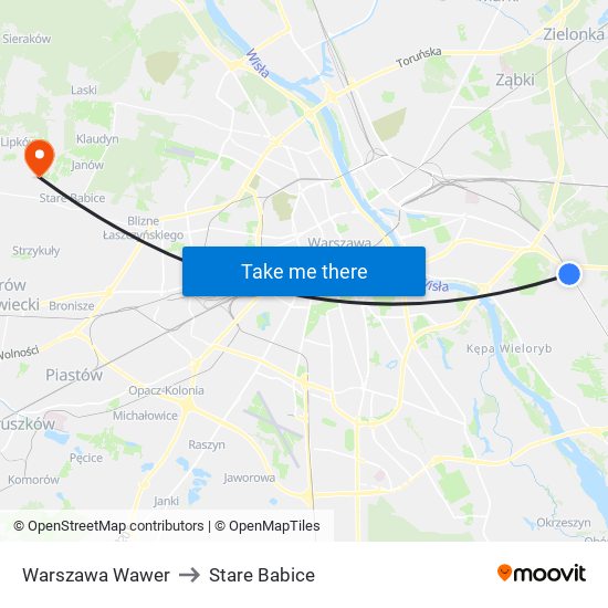 Warszawa Wawer to Stare Babice map