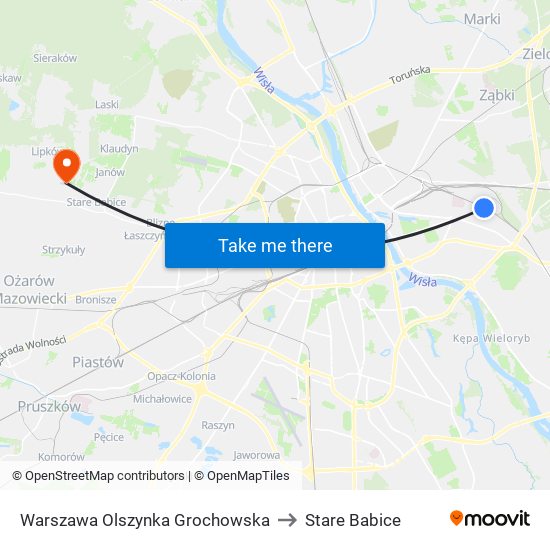 Warszawa Olszynka Grochowska to Stare Babice map