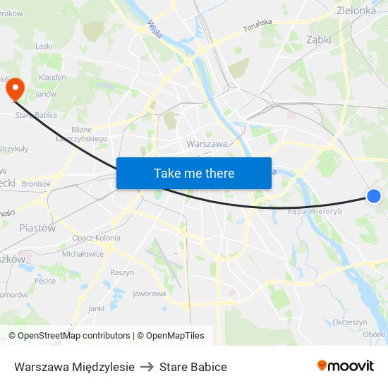 Warszawa Międzylesie to Stare Babice map