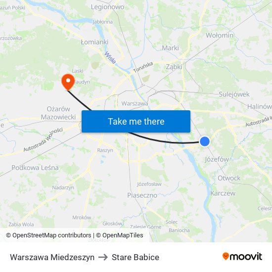 Warszawa Miedzeszyn to Stare Babice map