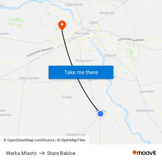 Warka Miasto to Stare Babice map