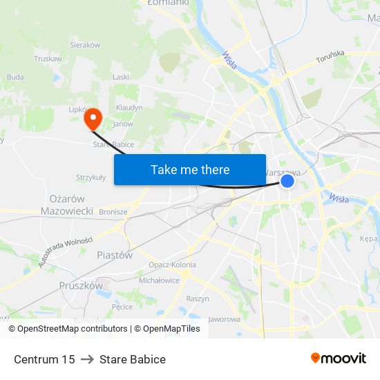 Centrum 15 to Stare Babice map