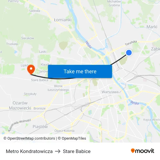 Metro Kondratowicza to Stare Babice map