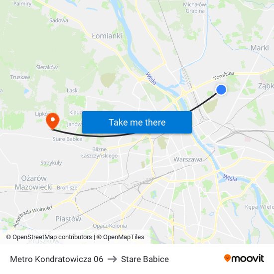 Metro Kondratowicza to Stare Babice map