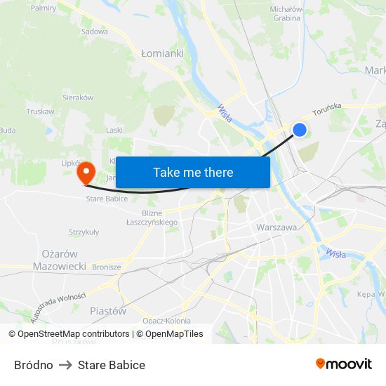 Bródno to Stare Babice map