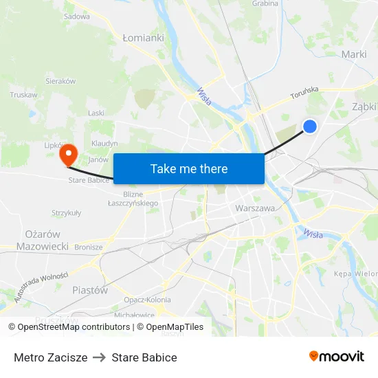 Metro Zacisze to Stare Babice map
