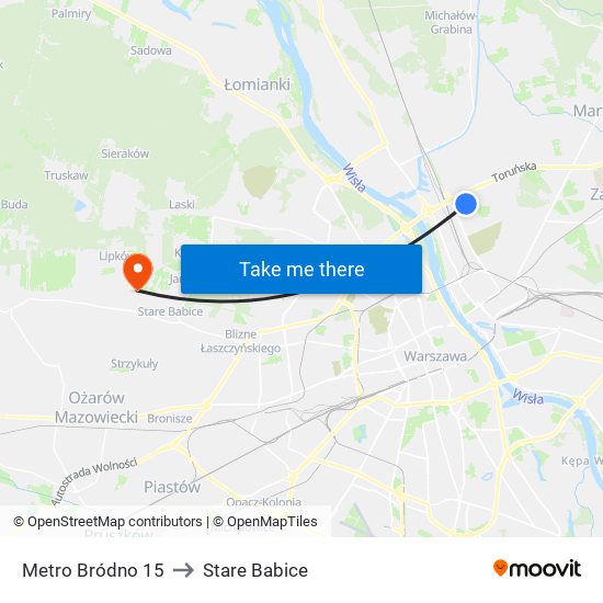 Metro Bródno to Stare Babice map