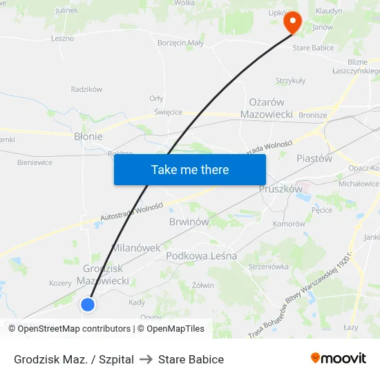 Grodzisk Maz. / Szpital to Stare Babice map