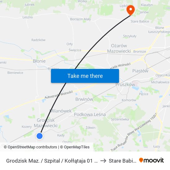 Grodzisk Maz. / Szpital / Kołłątaja (Nż) to Stare Babice map