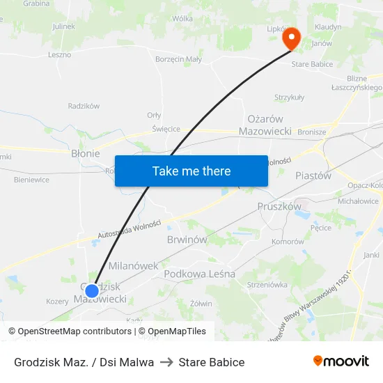 Grodzisk Maz. / Dsi Malwa to Stare Babice map