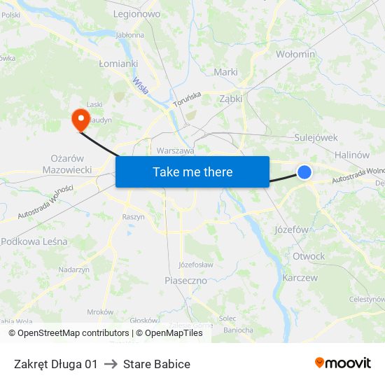 Zakręt Długa to Stare Babice map