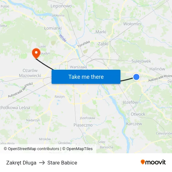 Zakręt Długa to Stare Babice map