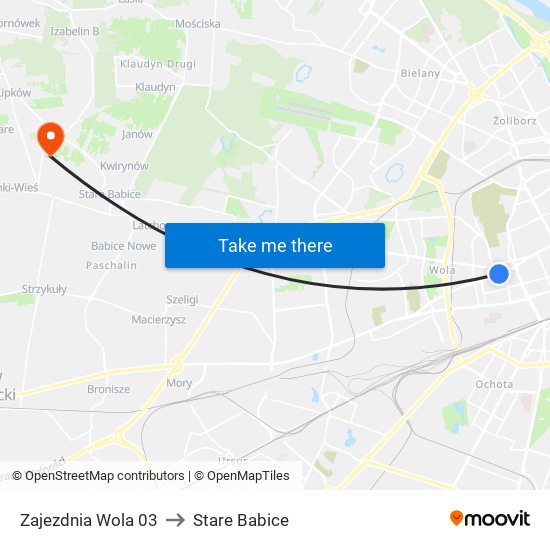 Zajezdnia Wola to Stare Babice map