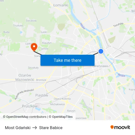 Most Gdański to Stare Babice map