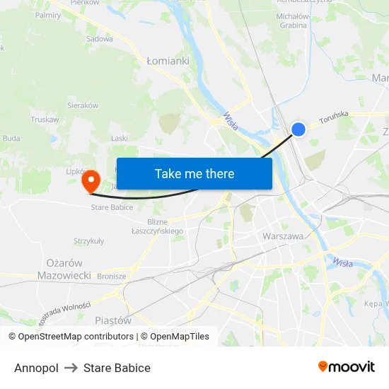 Annopol to Stare Babice map