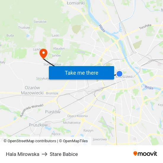 Hala Mirowska to Stare Babice map