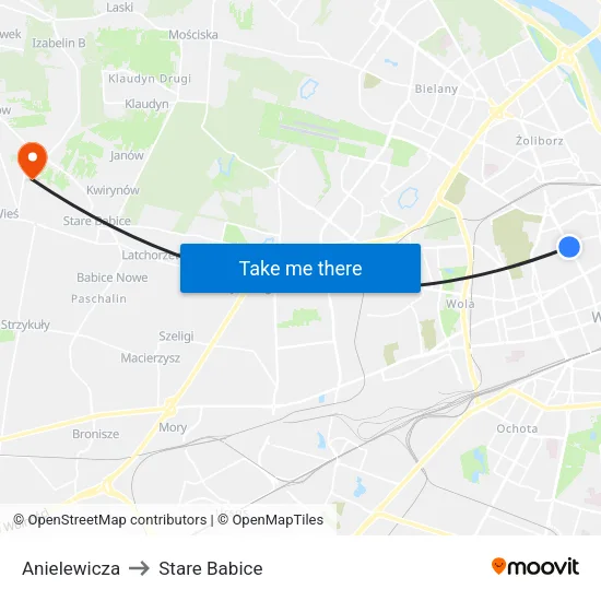Anielewicza to Stare Babice map