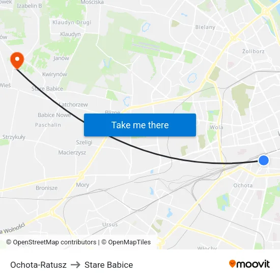 Ochota - Ratusz to Stare Babice map