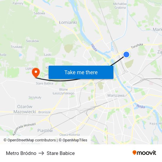 Metro Bródno to Stare Babice map