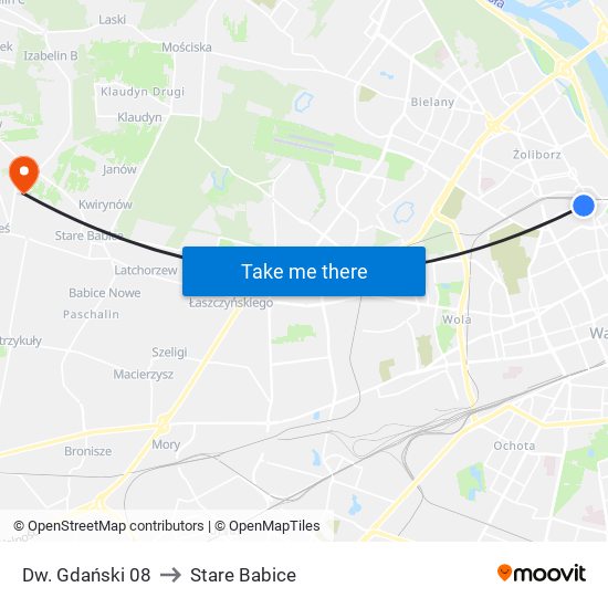 Dw. Gdański 08 to Stare Babice map