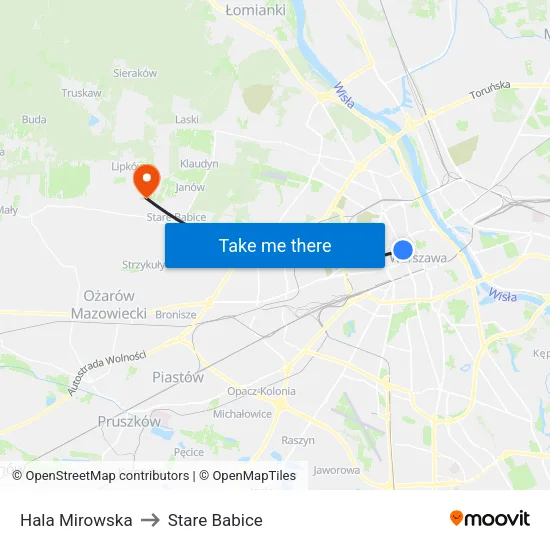 Hala Mirowska to Stare Babice map