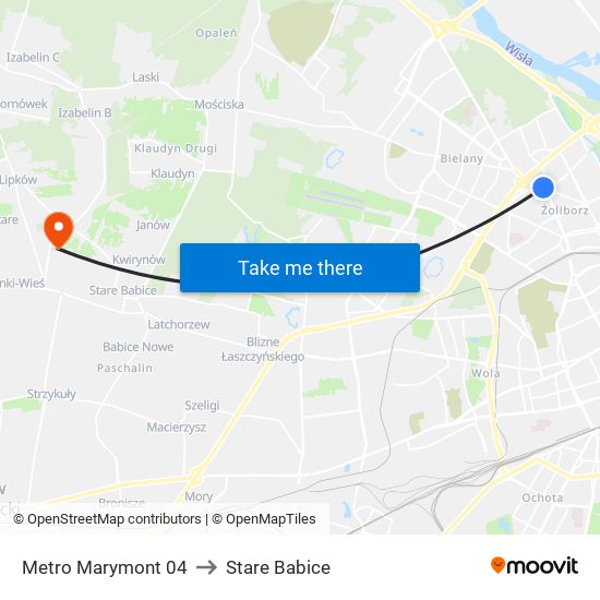 Metro Marymont to Stare Babice map