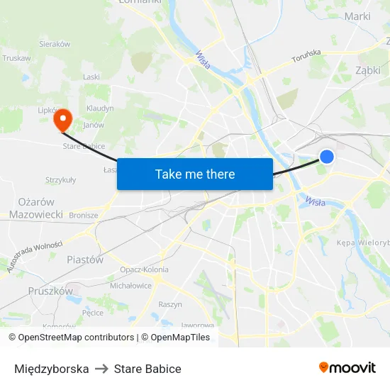 Międzyborska to Stare Babice map