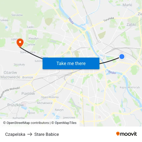 Czapelska to Stare Babice map