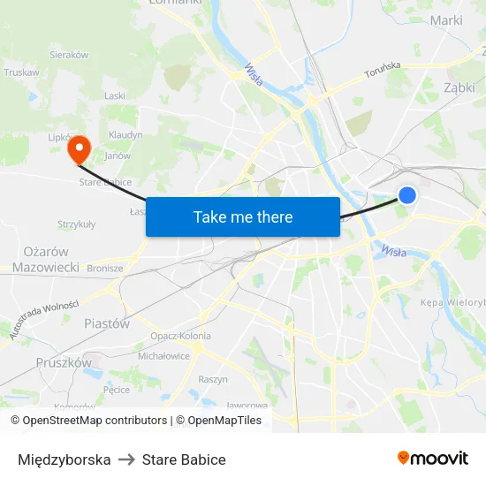 Międzyborska to Stare Babice map