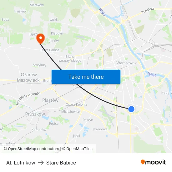 Al. Lotników to Stare Babice map