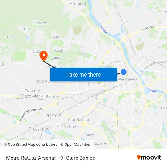 Metro Ratusz Arsenał to Stare Babice map