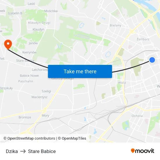 Dzika to Stare Babice map