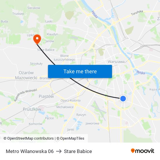 Metro Wilanowska 06 to Stare Babice map