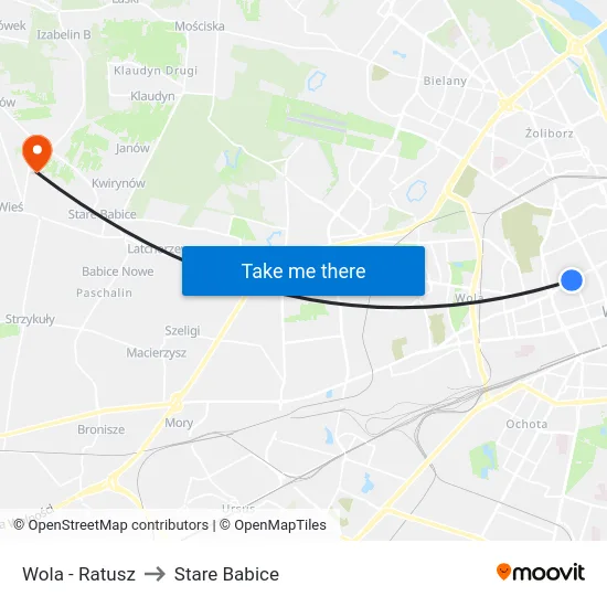 Wola - Ratusz to Stare Babice map