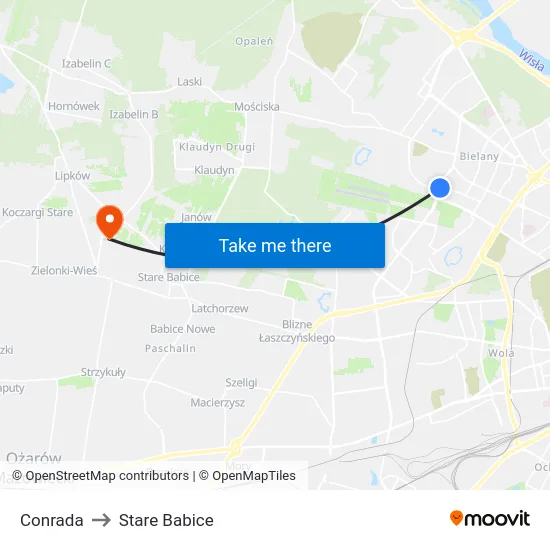 Conrada to Stare Babice map