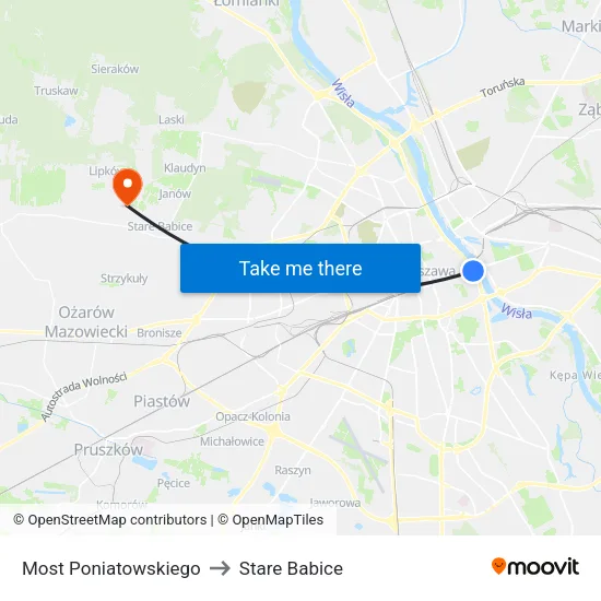Most Poniatowskiego to Stare Babice map