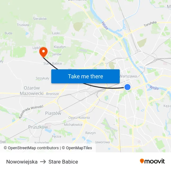 Nowowiejska to Stare Babice map