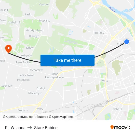 Pl. Wilsona to Stare Babice map
