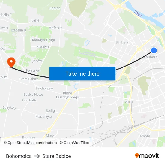 Bohomolca to Stare Babice map