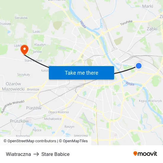 Wiatraczna to Stare Babice map