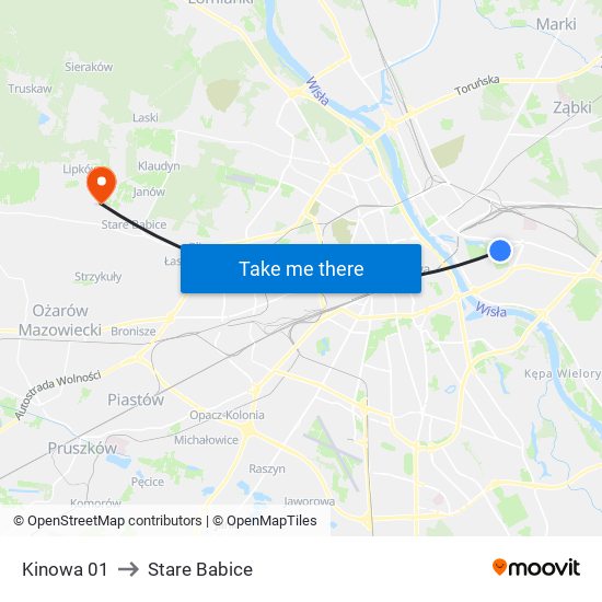 Kinowa to Stare Babice map