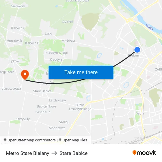 Metro Stare Bielany to Stare Babice map