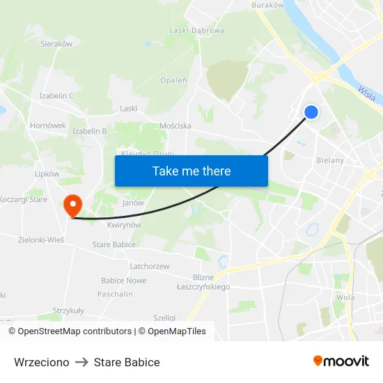 Wrzeciono to Stare Babice map