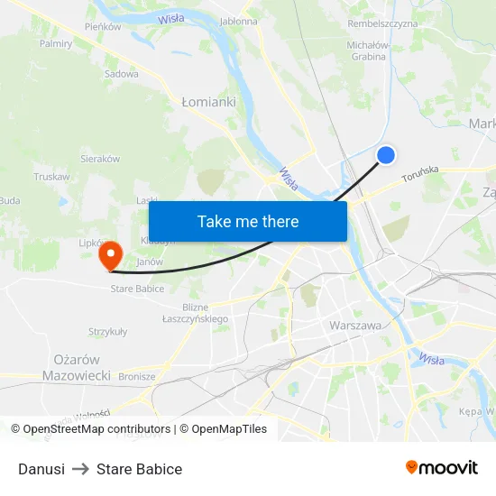 Danusi to Stare Babice map