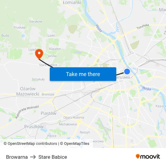 Browarna to Stare Babice map